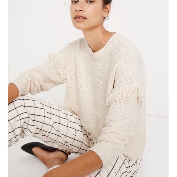 Madewell Sweaters - MADEWELL Montford Fringe Pullover Sweater Cream Size Large
